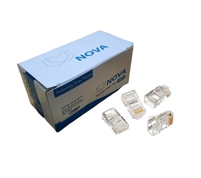 Hạt mạng RJ45 Cat6 UTP NOVA CC-01-00176 1 mảnh, chân mạ vàng